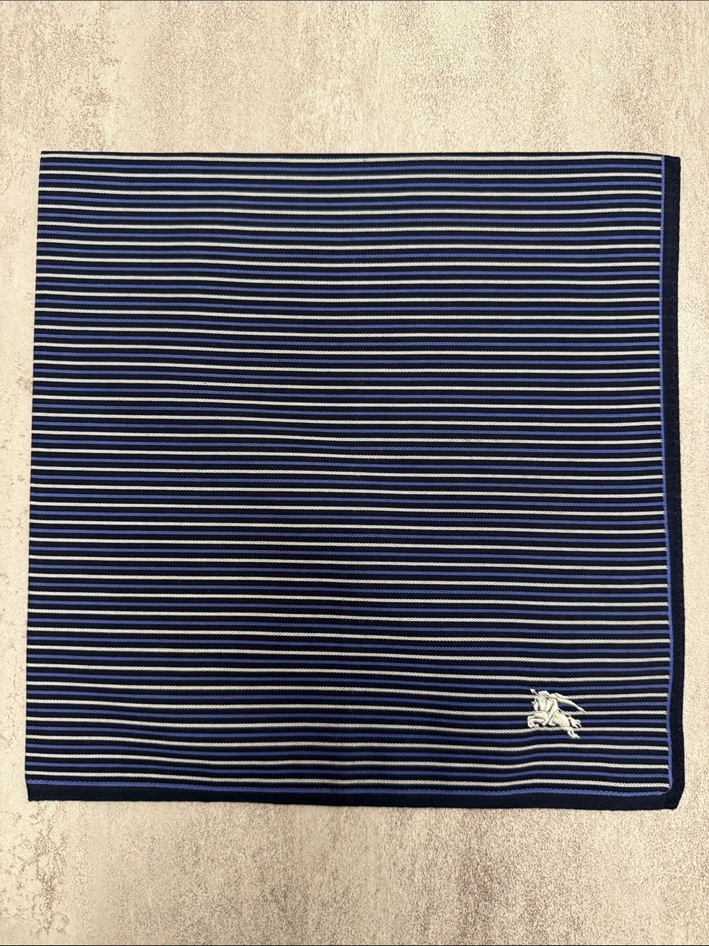 Burberry Navy, White and Light Blue Striped Pocket Square